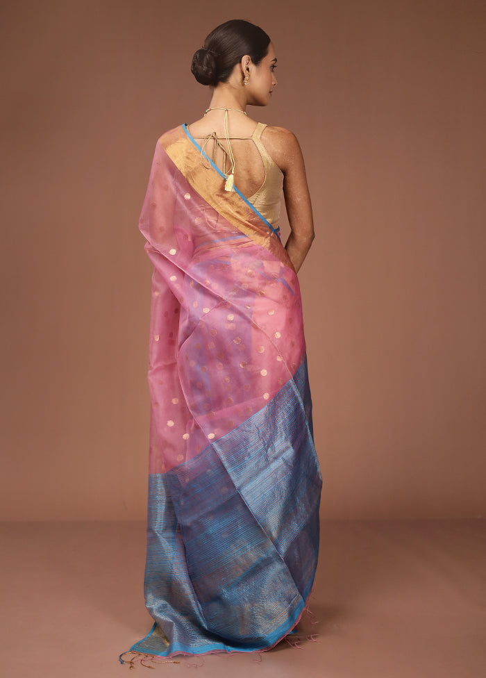 Pink Handloom Matka Pure Silk Saree With Blouse Piece