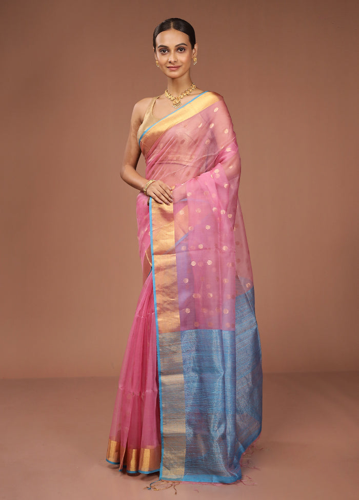 Pink Handloom Matka Pure Silk Saree With Blouse Piece