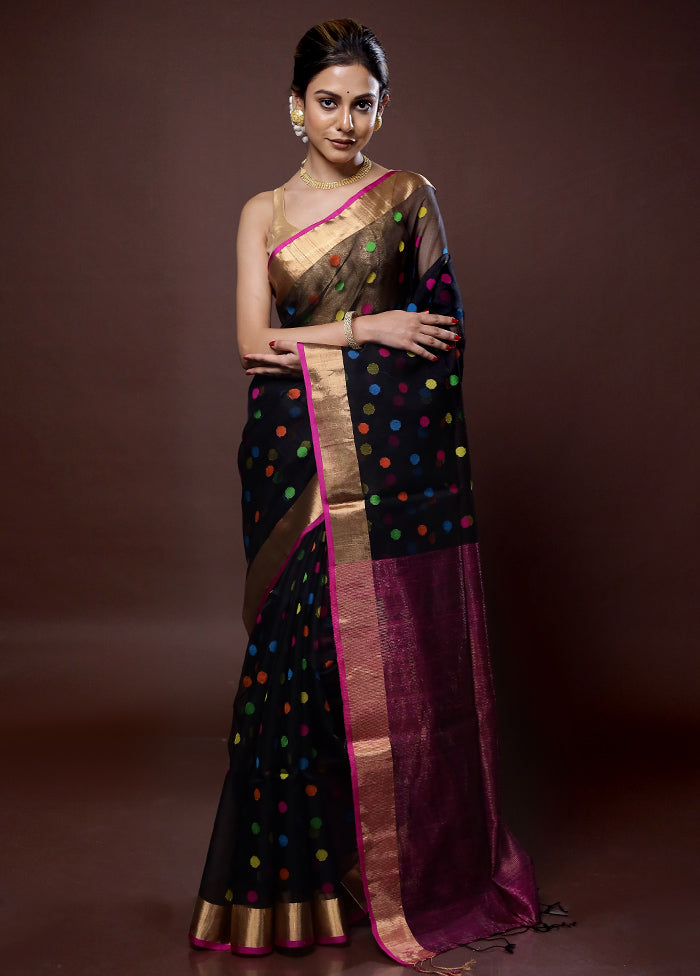 Black Matka Pure Silk Saree With Blouse Piece - Indian Silk House Agencies