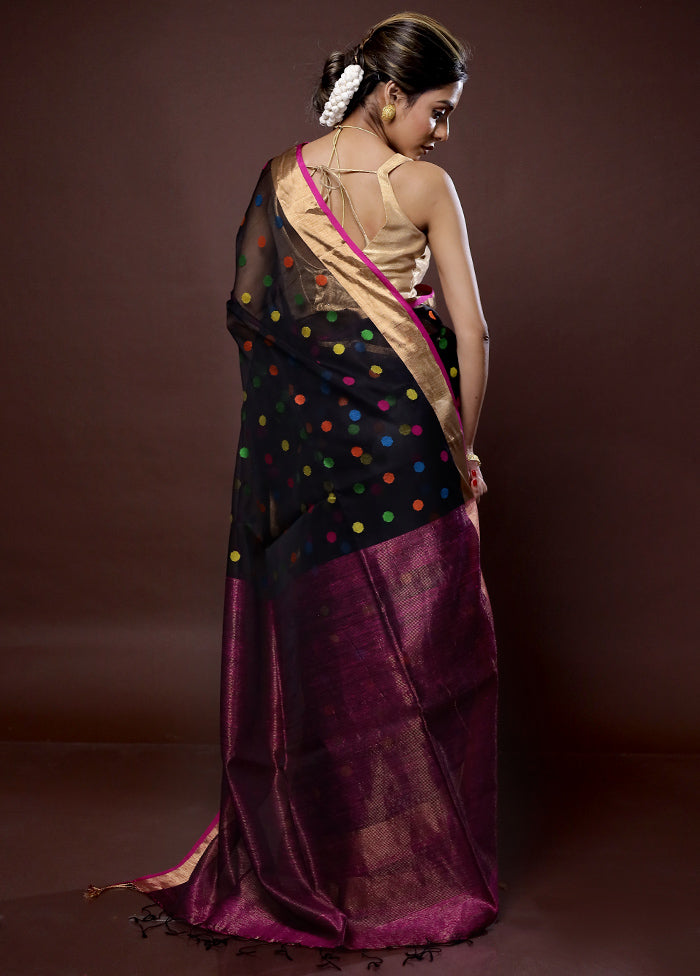 Black Matka Pure Silk Saree With Blouse Piece - Indian Silk House Agencies