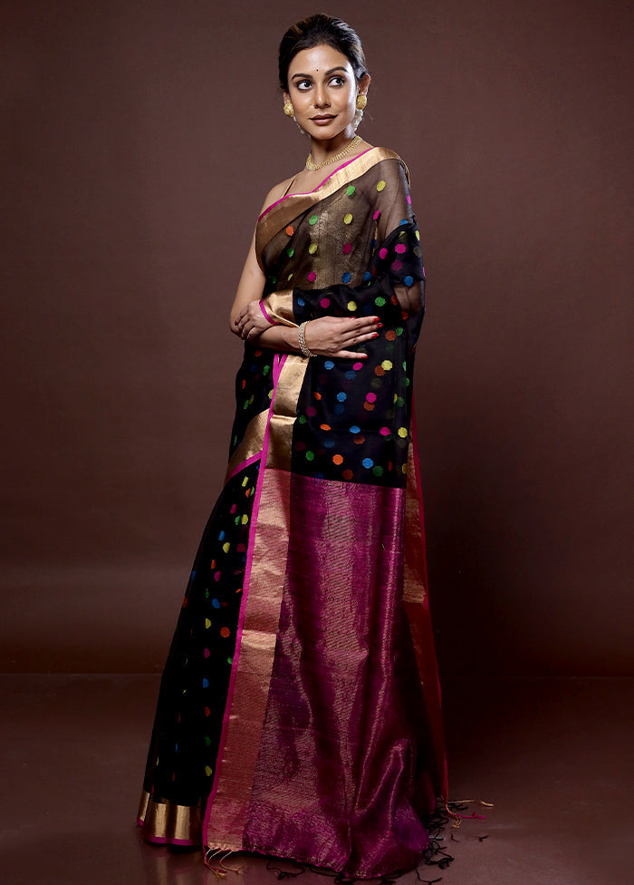 Black Matka Pure Silk Saree With Blouse Piece - Indian Silk House Agencies