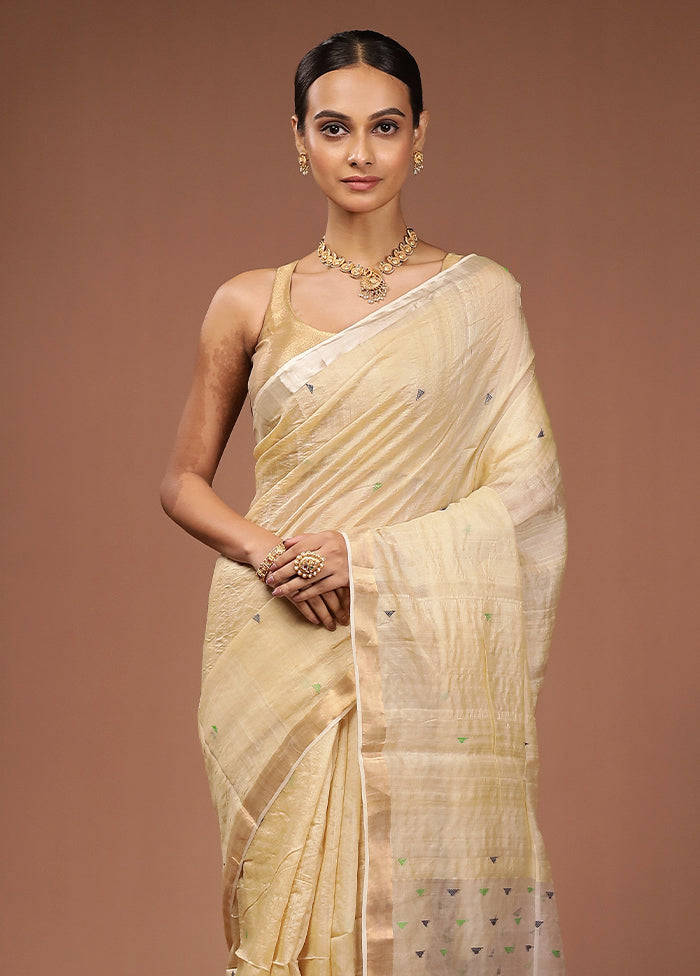 Cream Handloom Matka Pure Silk Saree With Blouse Piece