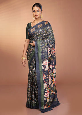 Black Handloom Matka Pure Silk Saree With Blouse Piece