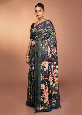 Black Handloom Matka Pure Silk Saree With Blouse Piece