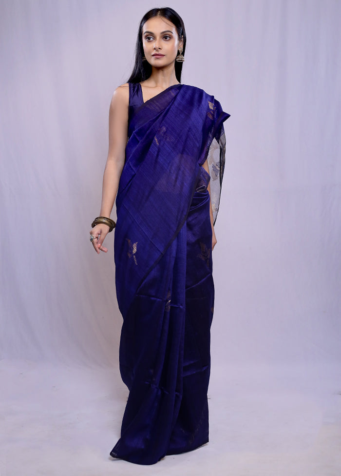 Blue Matka Pure Silk Saree With Blouse Piece - Indian Silk House Agencies