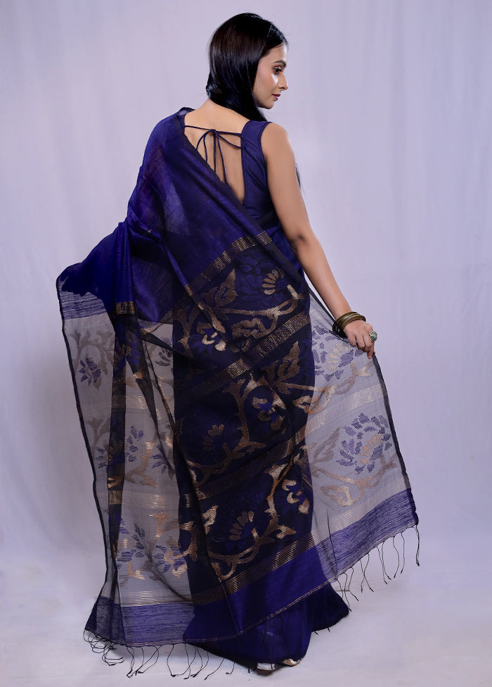 Blue Matka Pure Silk Saree With Blouse Piece - Indian Silk House Agencies