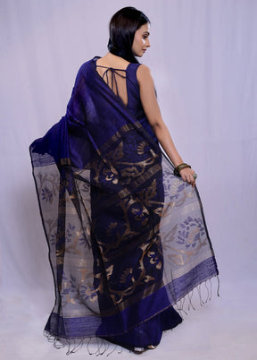 Blue Matka Pure Silk Saree With Blouse Piece - Indian Silk House Agencies