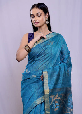 Blue Matka Pure Silk Saree With Blouse Piece - Indian Silk House Agencies