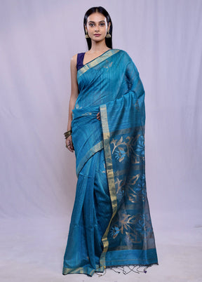 Blue Matka Pure Silk Saree With Blouse Piece - Indian Silk House Agencies