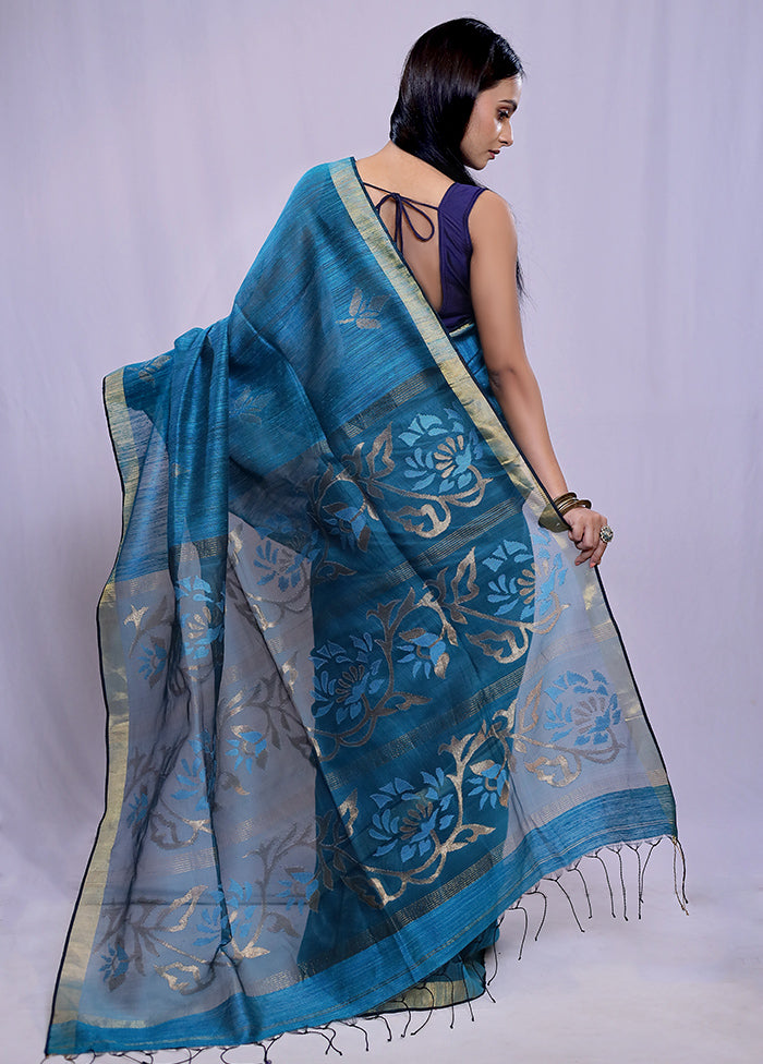 Blue Matka Pure Silk Saree With Blouse Piece - Indian Silk House Agencies