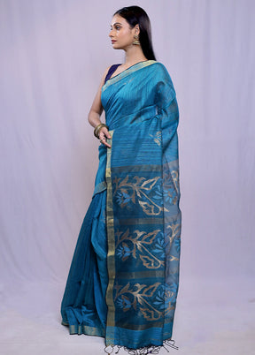 Blue Matka Pure Silk Saree With Blouse Piece - Indian Silk House Agencies