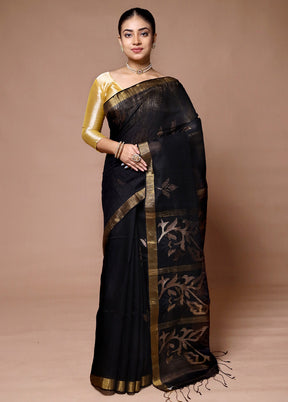 Black Handloom Matka Pure Silk Saree With Blouse Piece