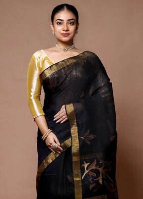 Black Handloom Matka Pure Silk Saree With Blouse Piece