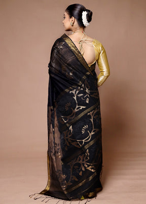 Black Handloom Matka Pure Silk Saree With Blouse Piece