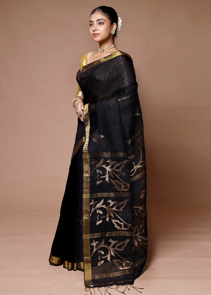 Black Handloom Matka Pure Silk Saree With Blouse Piece