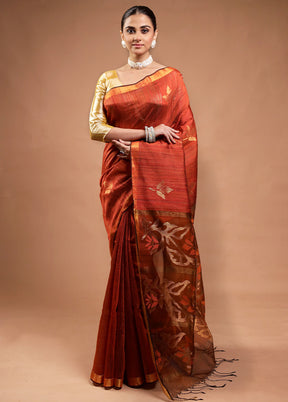 Maroon Handloom Matka Pure Silk Saree With Blouse Piece