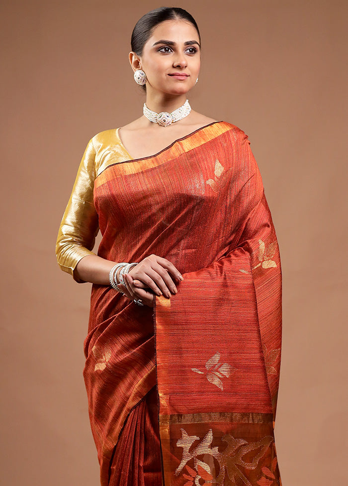 Maroon Handloom Matka Pure Silk Saree With Blouse Piece