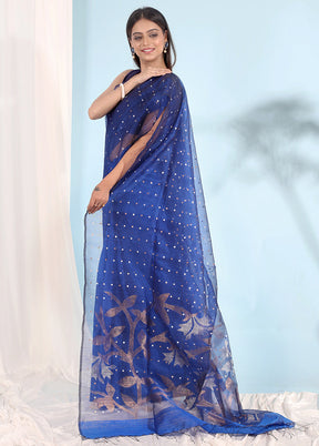 Blue Matka Pure Silk Saree With Blouse Piece - Indian Silk House Agencies