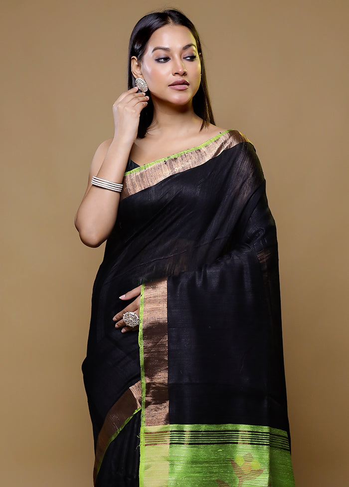 Black Matka Silk Saree With Blouse Piece