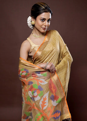 Orange Matka Silk Saree With Blouse Piece