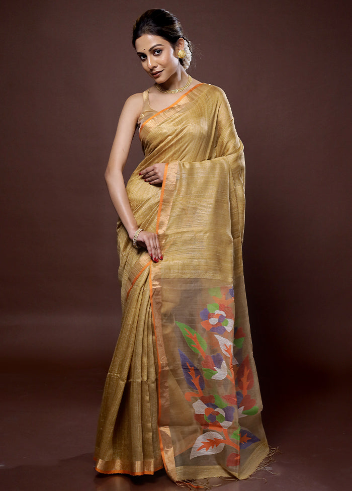 Orange Matka Silk Saree With Blouse Piece