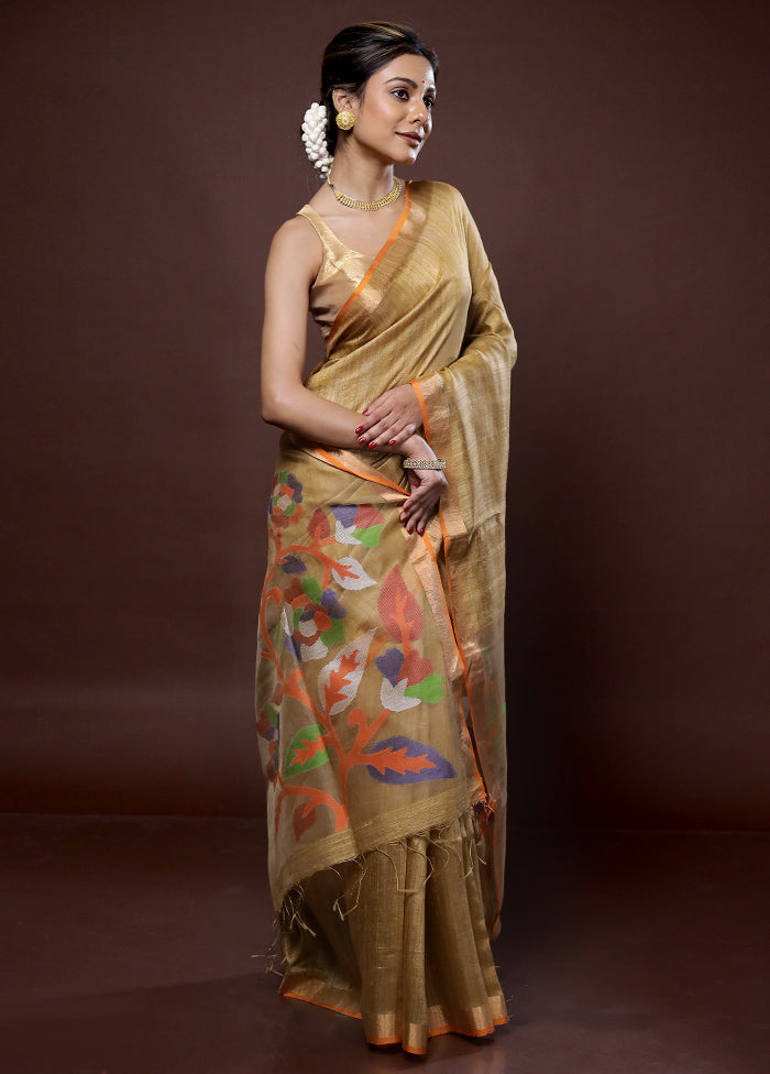 Orange Matka Silk Saree With Blouse Piece