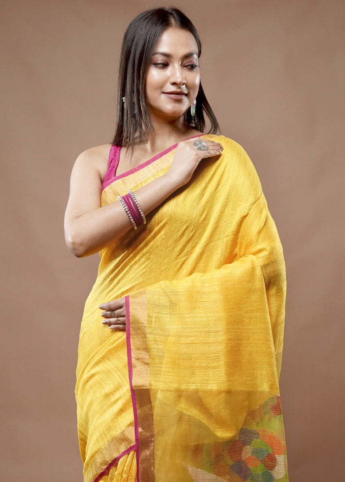 Yellow Matka Silk Saree With Blouse Piece - Indian Silk House Agencies