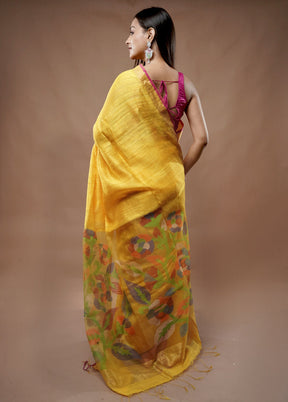 Yellow Matka Silk Saree With Blouse Piece - Indian Silk House Agencies