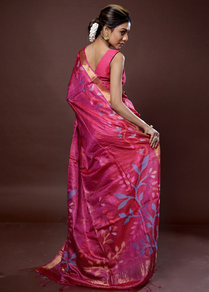 Pink Tussar Pure Silk Saree With Blouse Piece - Indian Silk House Agencies