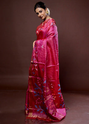 Pink Tussar Pure Silk Saree With Blouse Piece - Indian Silk House Agencies