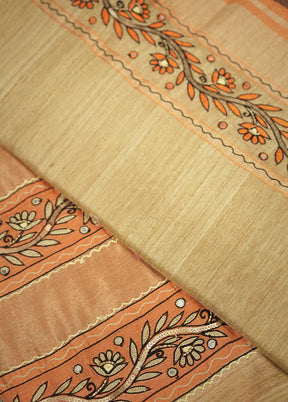 Cream Matka Pure Silk Saree Without Blouse Piece - Indian Silk House Agencies