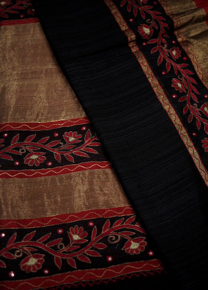 Black Matka Pure Silk Saree With Blouse Piece - Indian Silk House Agencies