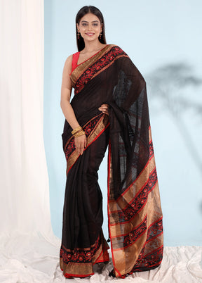 Black Matka Pure Silk Saree With Blouse Piece - Indian Silk House Agencies