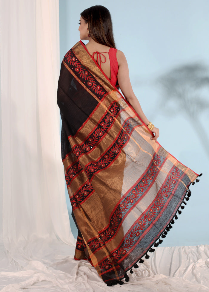 Black Matka Pure Silk Saree With Blouse Piece - Indian Silk House Agencies