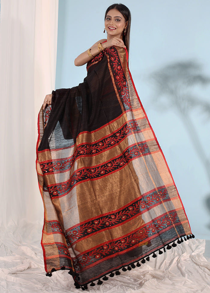 Black Matka Pure Silk Saree With Blouse Piece - Indian Silk House Agencies