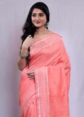 Peach Tussar Pure Silk Saree With Blouse Piece - Indian Silk House Agencies