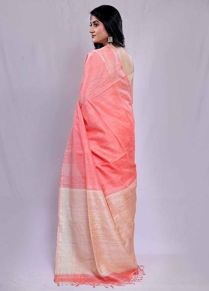 Peach Tussar Pure Silk Saree With Blouse Piece - Indian Silk House Agencies