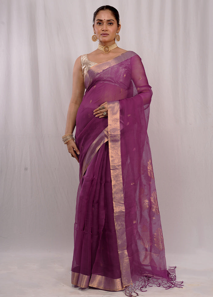 Purple Matka Pure Silk Saree With Blouse Piece - Indian Silk House Agencies