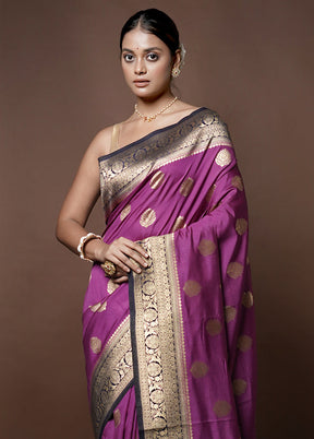 Purple Dupion Silk Saree With Blouse Piece