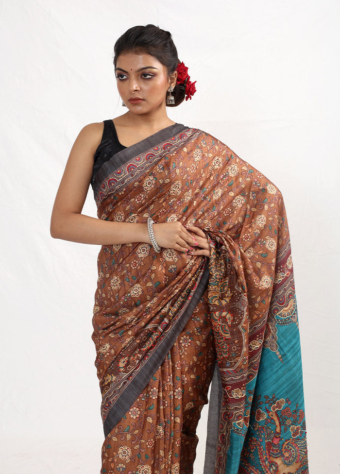 Brown Dupion Silk Saree With Blouse Piece - Indian Silk House Agencies