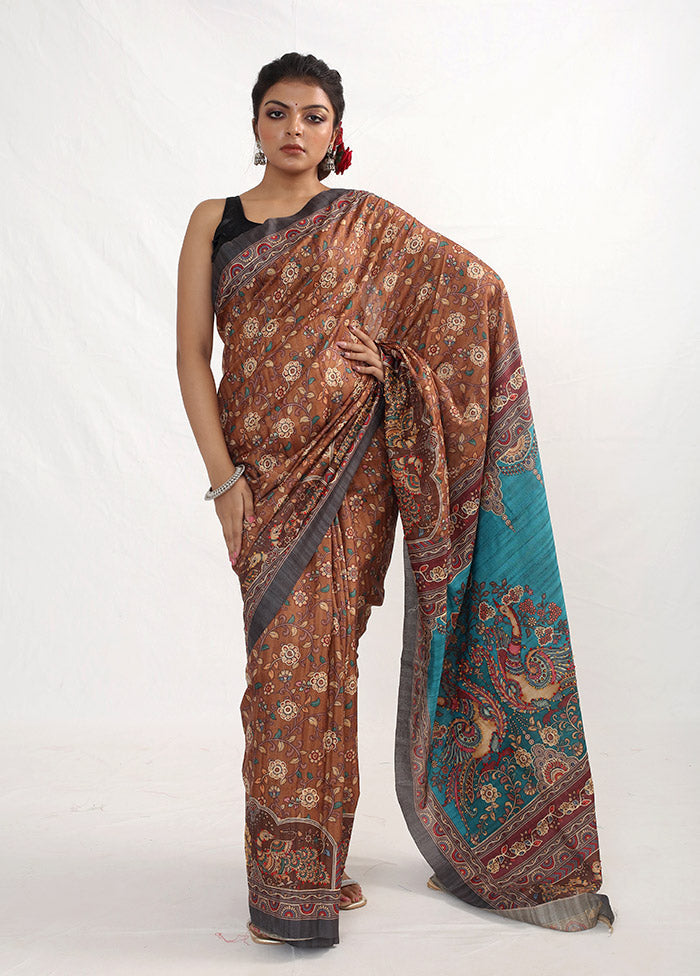 Brown Dupion Silk Saree With Blouse Piece - Indian Silk House Agencies