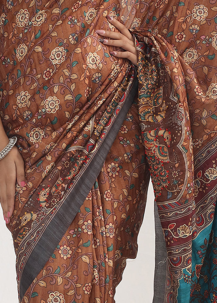 Brown Dupion Silk Saree With Blouse Piece - Indian Silk House Agencies