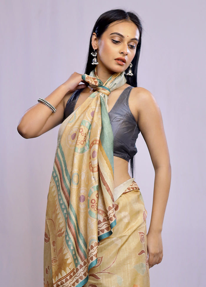 Cream Dupion Silk Saree With Blouse Piece - Indian Silk House Agencies