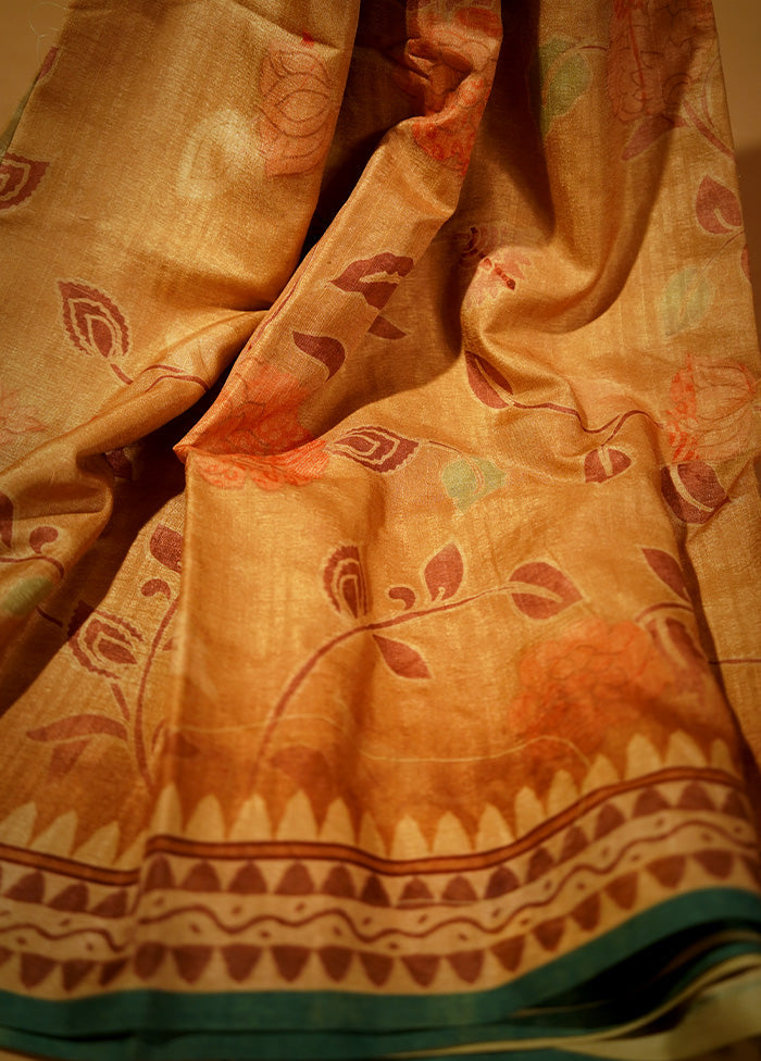 Cream Dupion Silk Saree With Blouse Piece - Indian Silk House Agencies