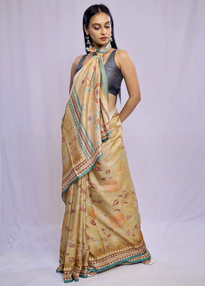 Cream Dupion Silk Saree With Blouse Piece - Indian Silk House Agencies