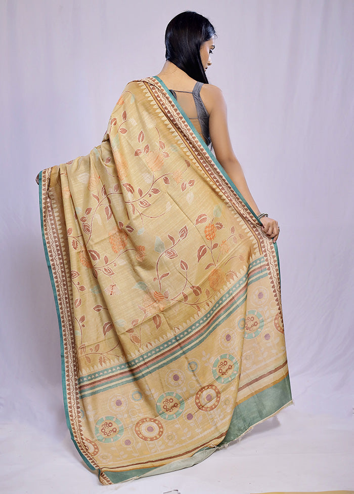 Cream Dupion Silk Saree With Blouse Piece - Indian Silk House Agencies