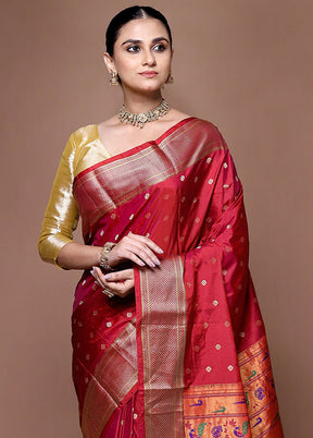 Red Handloom Kanjivaram Pure Silk Saree With Blouse Piece