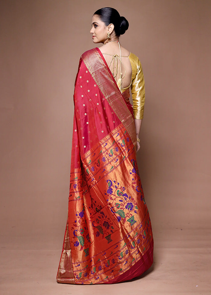 Red Handloom Kanjivaram Pure Silk Saree With Blouse Piece