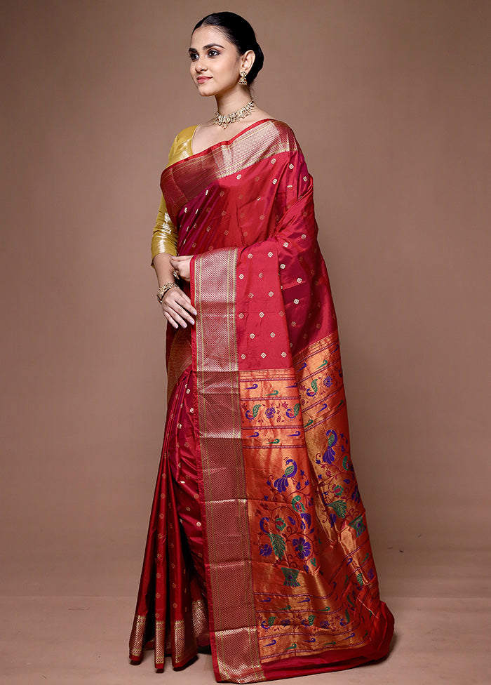 Red Handloom Kanjivaram Pure Silk Saree With Blouse Piece