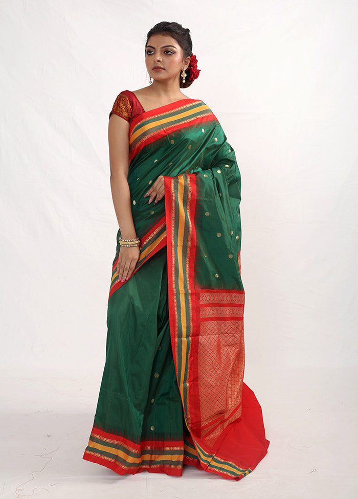 Green Kanjivaram Silk Saree With Blouse Piece - Indian Silk House Agencies